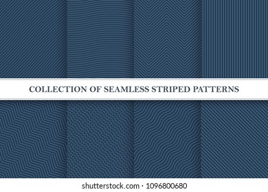Collection of seamless geometric vector patterns. Striped textile textures. You can find repeatable backgrounds in swatches panel.