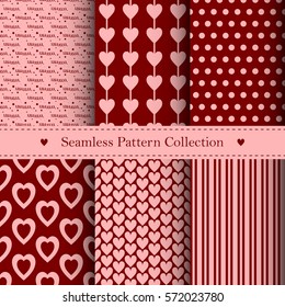 Collection of seamless geometrical patterns with hearts and lines