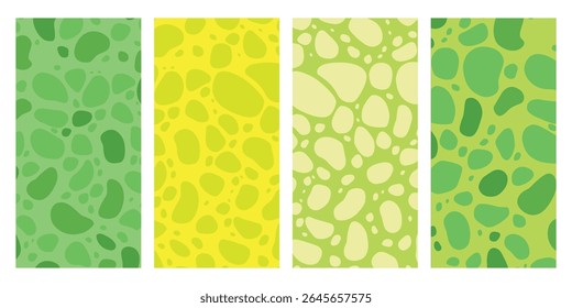 Coleção de padrões de pele de dinossauro verde sem costura, fundos para impressões e desenhos. Ilustração vetorial com textura réptil