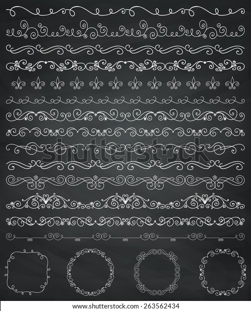 Collection of Seamless Hand\
Drawn Doodle Vintage Borders and Frames. Design Elements. Vector\
Illustration