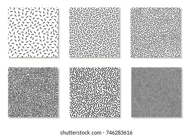 Collection of seamless  memphis patterns, cards. Mosaic black and white textures. Fashion design 80 - 90s.