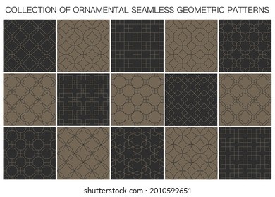 Colección de patrones vectoriales ornamentales sin costura. Diseño geométrico oriental. Repetibles antecedentes de lujo. Texturas marrones en mosaico
