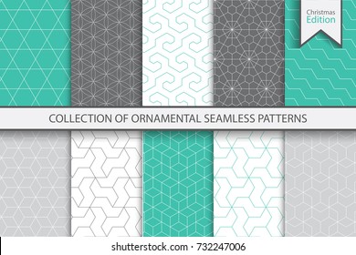 Collection of seamless ornamental colorful patterns. Christmas edition. Collection of seamless ornamental colorful patterns. Christmas edition.