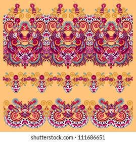 collection of seamless ornamental floral stripes