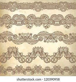 collection of seamless ornamental floral stripes