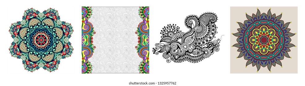 collection of seamless ornamental floral stripes, vector illustration