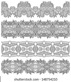 collection of seamless ornamental floral stripes, black and white collection