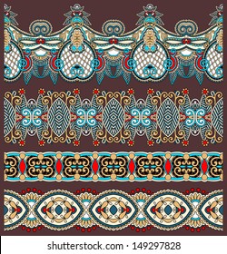 collection of seamless ornamental floral stripes