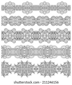 collection of seamless ornamental floral stripes, black and white collection