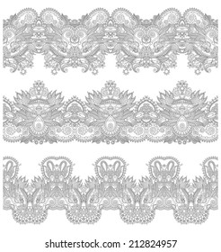 collection of seamless ornamental floral stripes, black and white collection