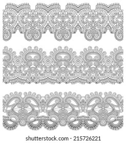 collection of seamless ornamental floral stripes, black and white collection, vector illustration