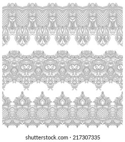 collection of seamless ornamental floral stripes, black and white collection, vector illustration