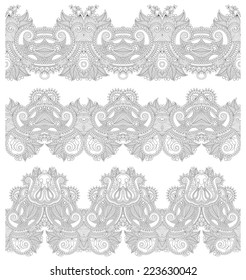 collection of seamless ornamental floral stripes, black and white collection. Vector illustration