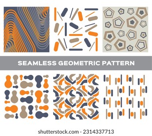Collection of seamless ornamental geometric curve patterns asymmetric vintage design bundle.for clothes, fabric, cover, background and others