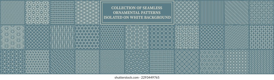 Collection of seamless ornamental geometric patterns - vintage design. Vector repeatable grid textures - symmetric ornate prints. 