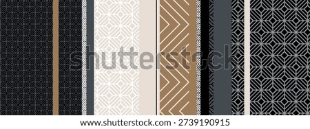 Collection of seamless ornamental geometric patterns - dark elegant design. Vector repeatable luxury backgrounds, symmetric prints.  