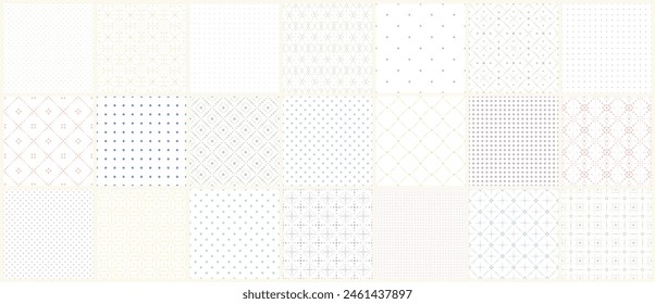 Collection of seamless ornamental patterns. Delicate dotted textures - endless geometric wallpaper backgrounds. Color textile repeatable prints