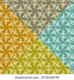 A collection of seamless ornamental patterns in earthy tones with swirling shapes and decorative details. Perfect for textiles, packaging, and creative projects.