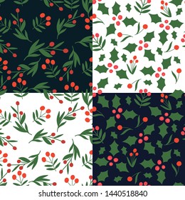 Collection of seamless pattern with abstract Christmas florals.  Vector design for wrapping paper, textile. 
