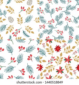 Collection of seamless pattern with abstract Christmas florals.  Vector design for wrapping paper, textile. 

