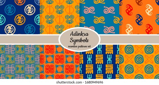 Collection of seamless pattern with adinkra symbols designed for web, fabric, paper and all prints 