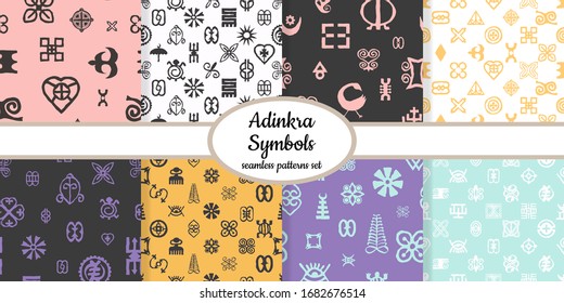 Collection of seamless pattern with adinkra symbols designed for web, fabric, paper and all prints 
