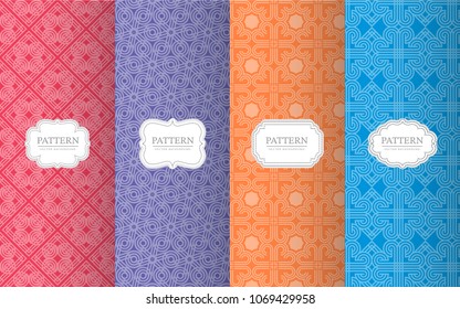 Collection seamless pattern background. Vector illustration stylish decorative label set. Abstract geometric frame design.