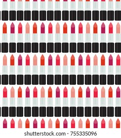 A collection of seamless pattern of cosmetic lipstick for women, makeup. Beauty, glamour, fashion, women's day, spa salon, beauty salon, makeup artist, care of beauty, youth.