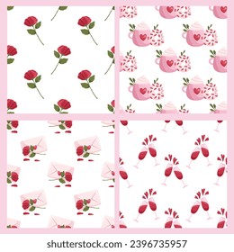 Collection of seamless pattern. For Valentine’s Day and wedding 
