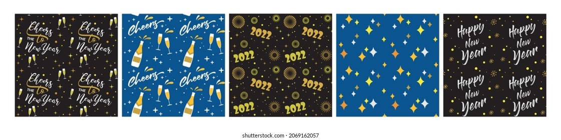 Collection of seamless pattern designs for celebrations , birthday and graduation party. In gold, white and black colors. Vector illustration