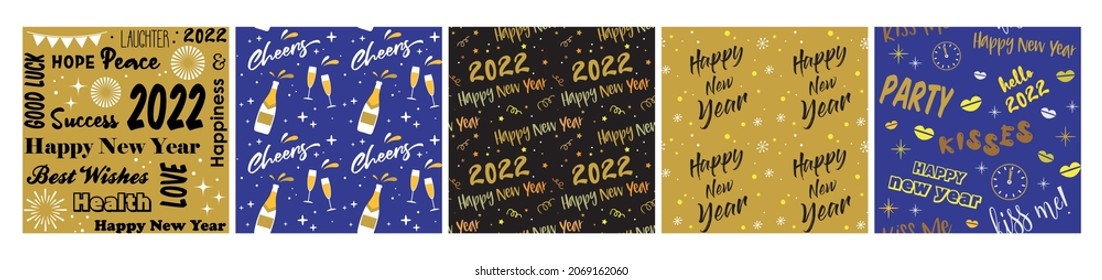 Collection of seamless pattern designs for celebrations , birthday and graduation party. In gold, white and black colors. Vector illustration