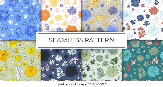 colección de flores sin soldadura de patrón suculentos dibujo gráfico dibujado a mano multicolor