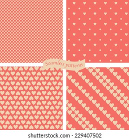collection of seamless pattern with hearts on retro red background