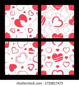Collection of seamless pattern with hearts and textured frames. Wallpaper with graffiti elements for the textile industry, prints, romantic cards, wrapping paper. Excellent template for your designs.