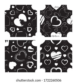 Collection of seamless pattern with hearts and textured frames. Wallpaper with graffiti elements for the textile industry, prints, romantic cards, wrapping paper. Excellent template for your designs.