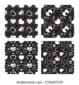 Collection of seamless pattern with hearts and textured frames. Wallpaper with graffiti elements for the textile industry, prints, romantic cards, wrapping paper. Excellent template for your designs.
