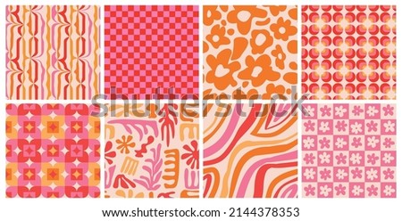 Collection of seamless patterns in  60s,70s,80s style, geometric, floral, abstract backgrounds.Stylish, trendy textures collection