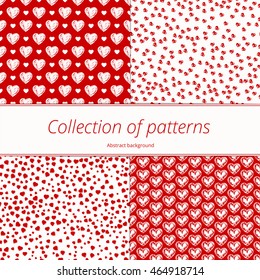 Collection of seamless patterns. Abstract rambling print. Background with hearts. Romantic design for wrapping paper. Vector illustration.
