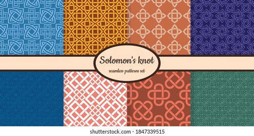 Collection of seamless patterns with ancient decorative motif Solomon's knot designed for web, fabric, paper and all prints 