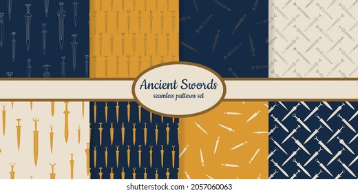 Collection of seamless patterns with ancient swords designed for web, fabric, paper and all prints 