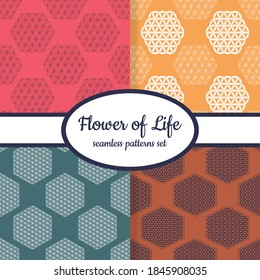 Collection of seamless patterns with ancient symbol flower of life designed for web, fabric, paper and all prints 