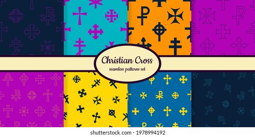Collection of seamless patterns with Christian cross designed for web, fabric, paper and all prints 