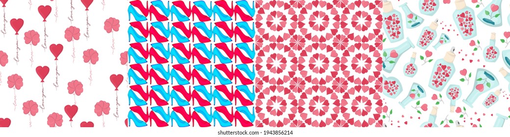 Colección de patrones sin costura con corazones rojos adorables. Ilustración del vector
