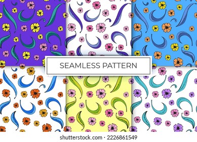 colección de patrones sin fisuras de patrones florales a partir de líneas simples multicolor