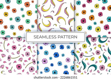 collection of seamless patterns of floral patterns from simple lines multicolor