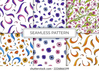 collection of seamless patterns of floral patterns from simple lines multicolor