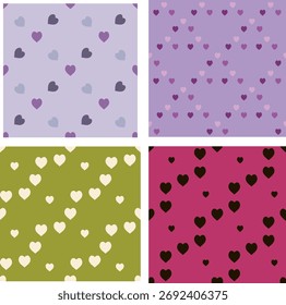 Colección con patrones sin fisuras con corazones gloriosos. Imagen de Vector.