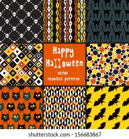 Collection of seamless patterns for Halloween design. EPS 10 vector illustration. Each pattern is isolated on a separate layer.
