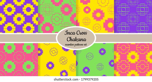 Collection of seamless patterns with Inca Cross Chakana designed for web, fabric, paper and all prints 