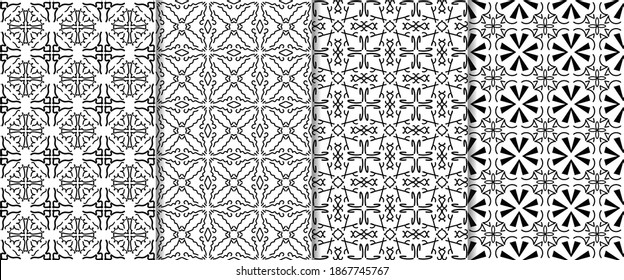 Collection of seamless patterns with lines. white and black background. Minimalistic repeating pattern. Great design for fabric, textile, cover, wrapping paper, banner idea, etc.  Eps10 vector.